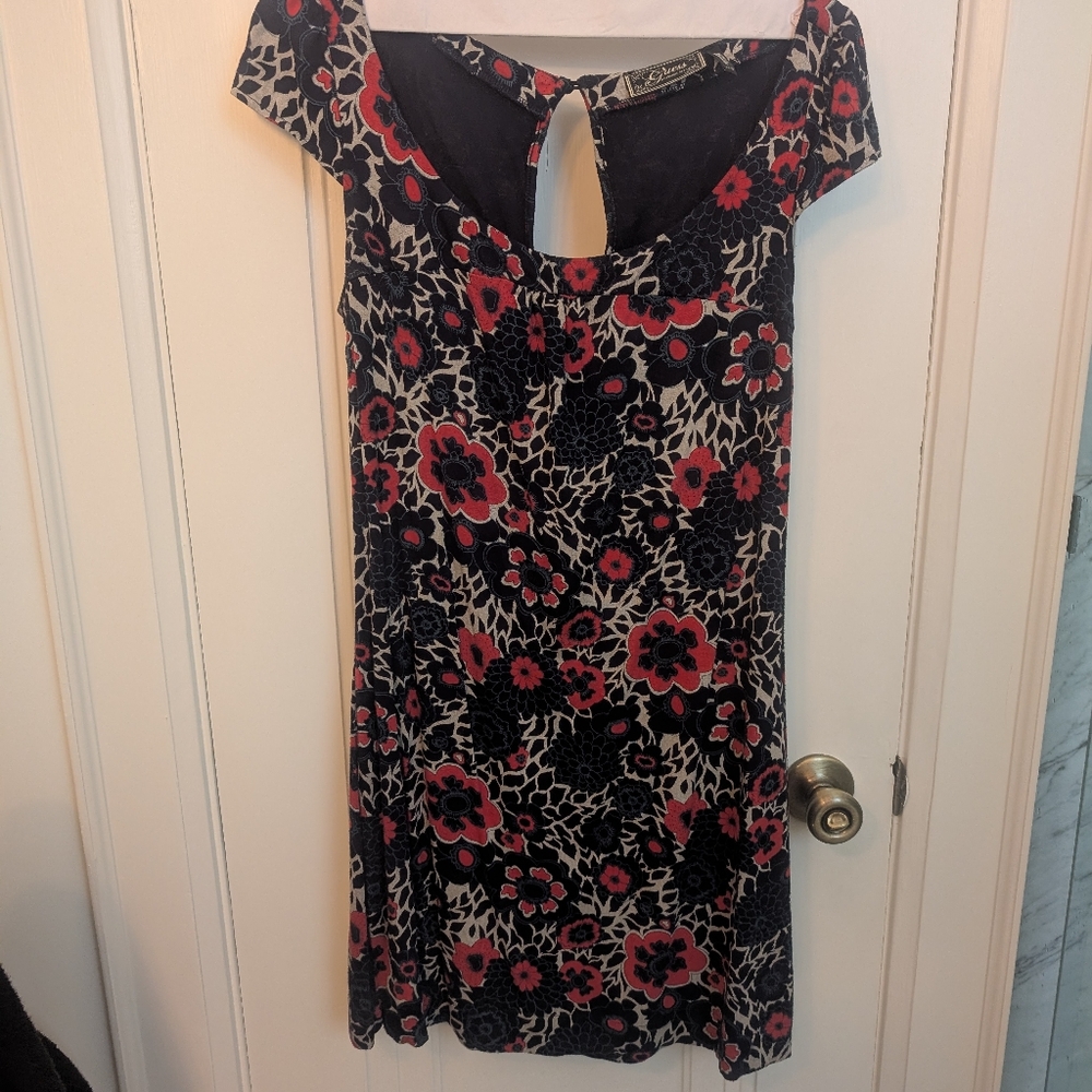 Guess Navy Blue, Grey and Red Floral Mini Dress